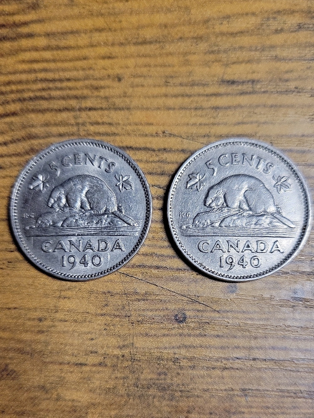 1940 Canadian 5 Cent Nickel Coins - Beaver Motif (Pair)